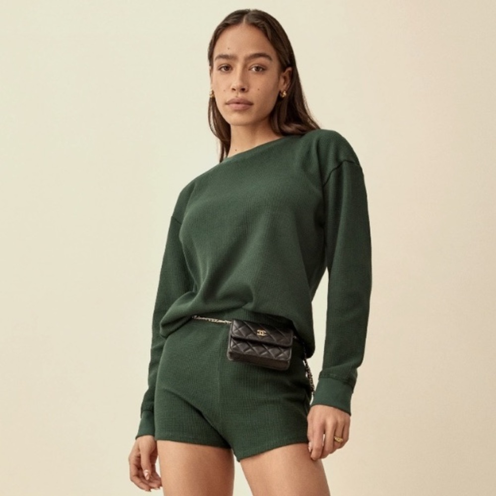 Reformation - Kelsey Waffle Knit Set, forest green